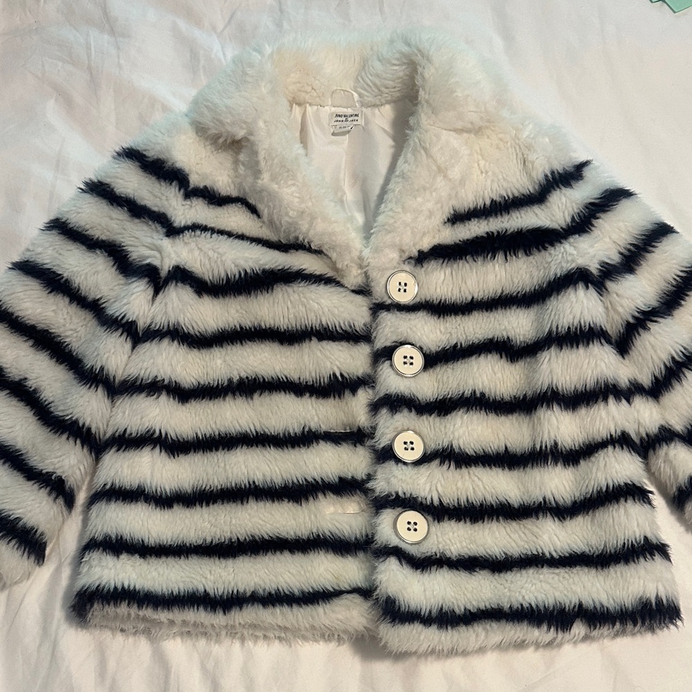 Janie and Jack Black and White Striped Faux Fur Jacket